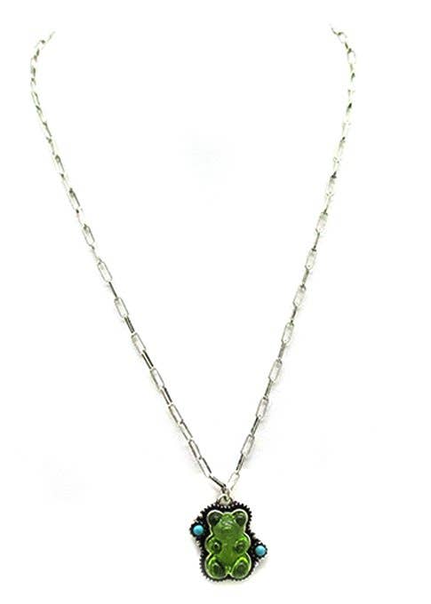 Green Y2K Gummy Bear Pendant Necklace