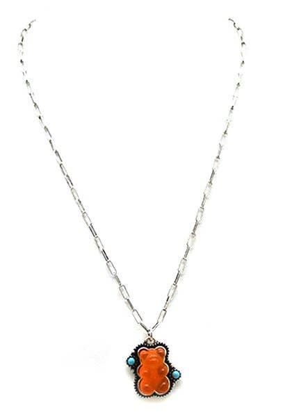 Orange Y2K Gummy Bear Pendant Necklace
