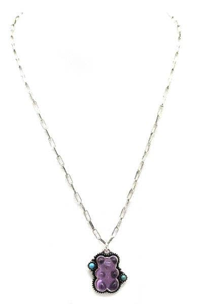 Purple Y2K Gummy Bear Pendant Necklace