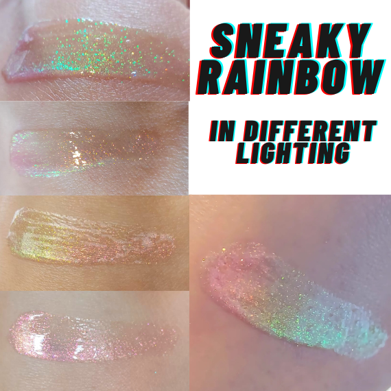 Sneaky Rainbow - Pink-Orange-Gold-Lime Green Iridescent Lip Gloss