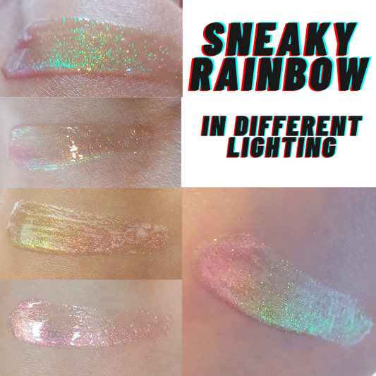 Sneaky Rainbow - Pink-Orange-Gold-Lime Green Iridescent Lip Gloss