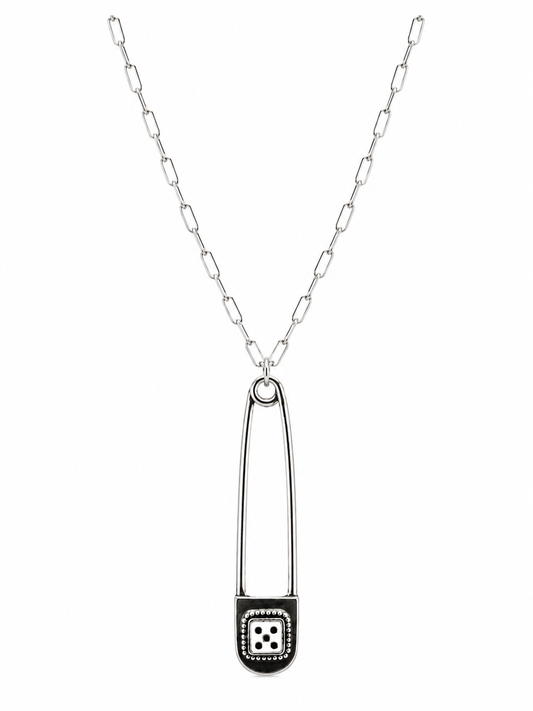 Dice Safety Pin Pendant Necklace